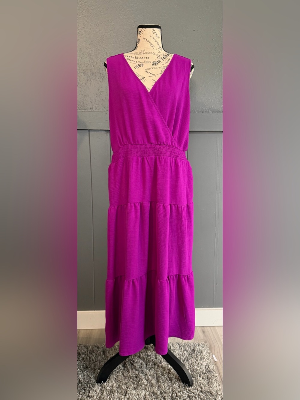 Nina Leonard Girls Fuchsia Tiered V‑Neck Maxi Dress
